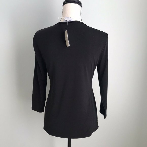 New Carmen Marc Valvo Black Keyhole Blouse - Picture 3 of 4